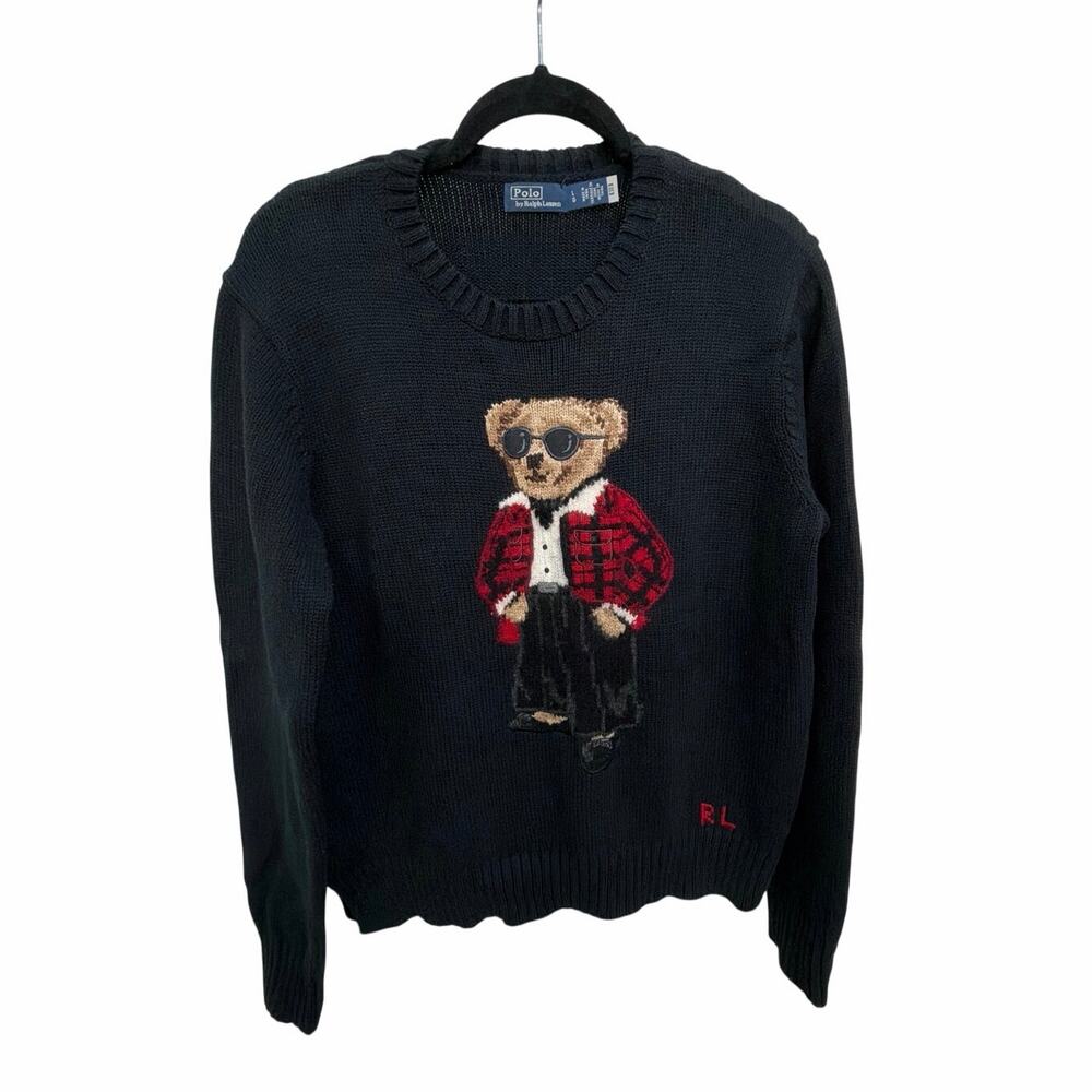 Polo by Ralph Lauren Polo Bear Pullover Crewneck Black Sweater Women’s Large - Picture 2 of 8